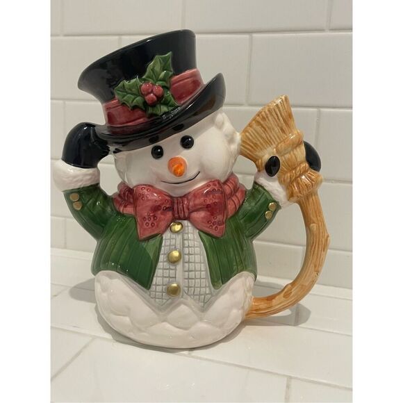Vintage Fitz and Floyd Snowman Holiday Pitcher (original box) - Picture 1 of 8
